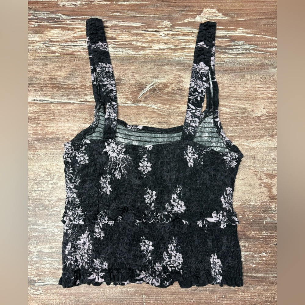 Free People Black Floral Smocked Tank Top - Picture 5 of 12